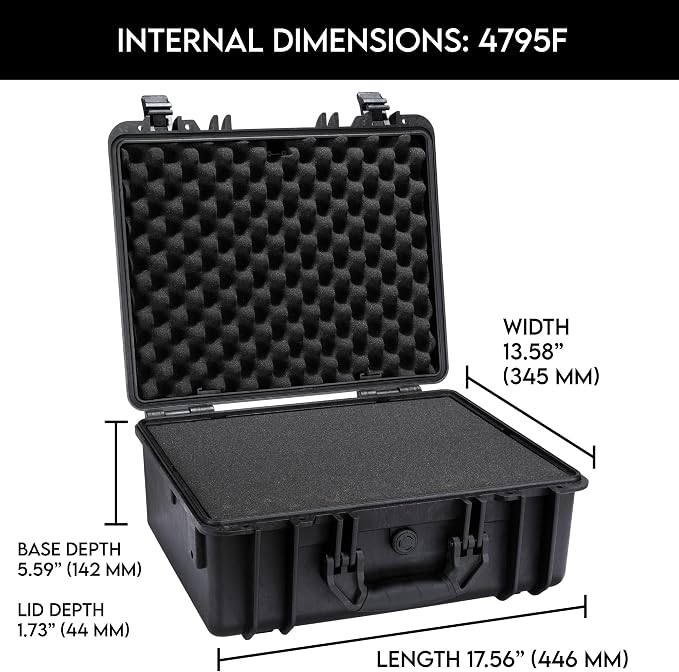 DCB Cases - Element 4795F Waterproof Hard Case with Foam Insert - IP67 Dustproof | Impact-Resistant | 19 x 16 x 9 Ext Dim | Pressure Valve | Lockable Protective Equipment Case with Pick & Pluck Foam