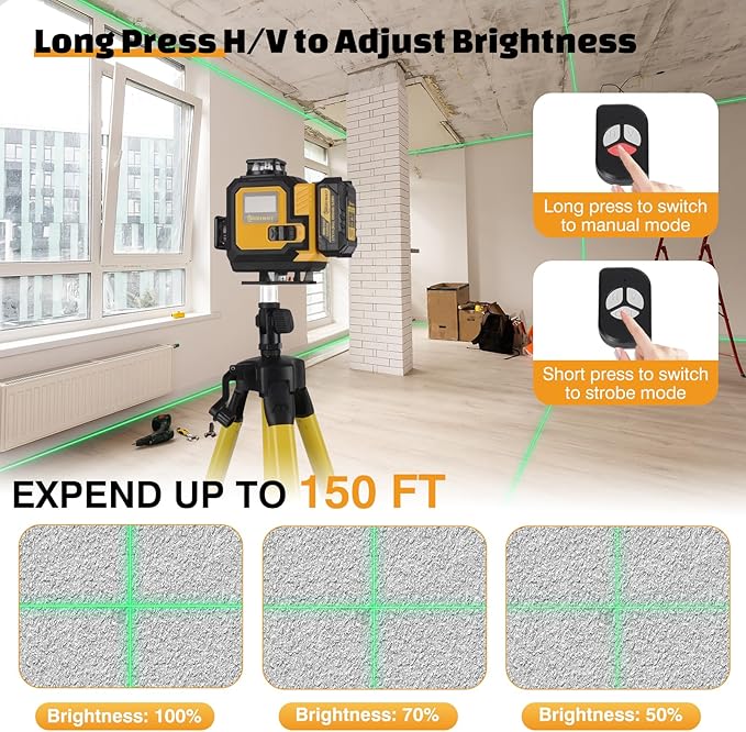 laser level 360° self leveling 4D 16 Lines Green Laser Level with Magnetic Bracke Remote Control Complete Kit with Tripod Rechargeable Battery for Construction Renovation Picture Hanging