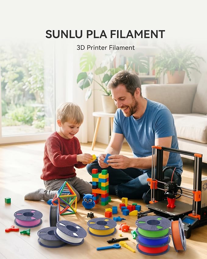 SUNLU PLA Filament 1.75 Bundle, Individually Vacuum Packed, 2kg in Total, 0.25kg per Spool, 8 Pack, Black+Clear+Clear(Red+Green+Blue+Yellow+Purple+Orange)