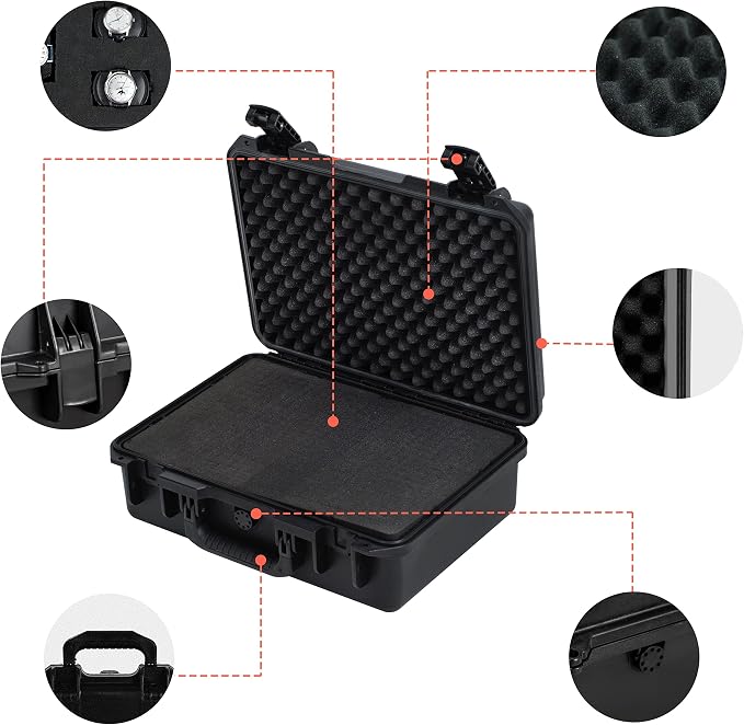 MEIJIA Premium Waterproof Hard Camera Case,Hard case with customizable fit foam,Full Protection with Light&Convenient Design,Elegant Black (18.3"x13.4"x6.7")