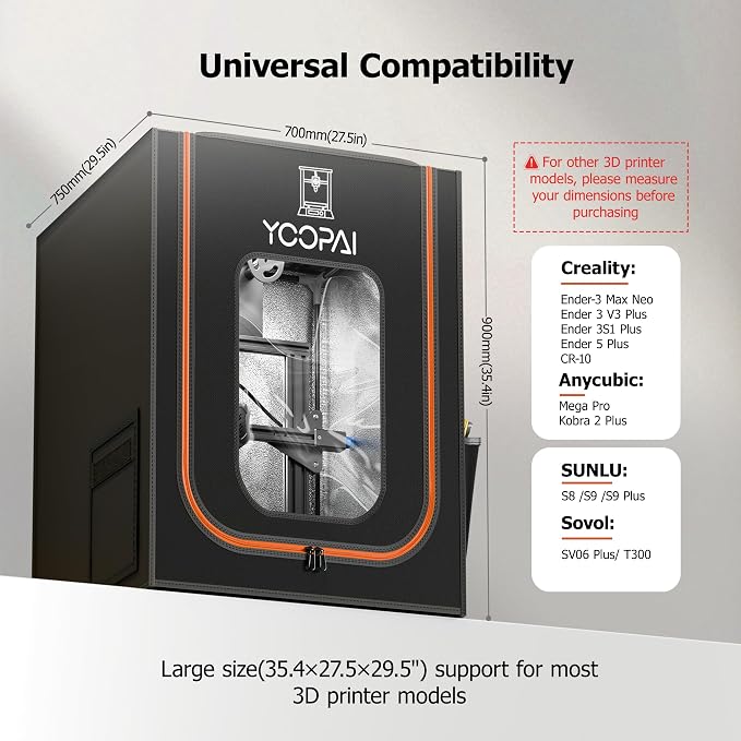 Large 3D Printer Enclosure with LED Light, Fireproof Dustproof Tent Constant Temperature Protective Cover for Ender3 Max Neo/Ender3 S1 Plus/Ender 5/ Pro/Plus/Neptune 4 Plus/CR-10/10S PRO10 Mini/CR-X