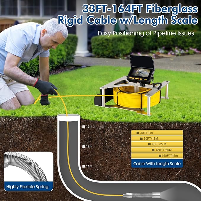 Sewer Camera - 100FT Pipe Inspection Camera with 4.3" HD Screen, 16GB DVR, 8500mAh Battery, Ideal for Plumbers & Homeowners (17MM/100FT)