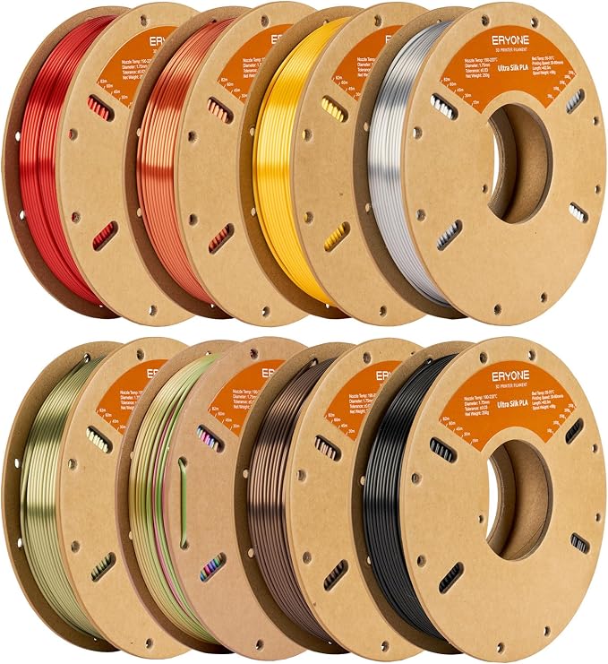 ERYONE PLA Filament 3D Printer Filament Bundle Multicolor 1.75mm +/- 0.03mm, PLA Filament 250g Spool, 8 Rolls, Ultra Silk Series
