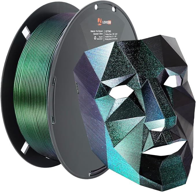 LOVOON 3D Printing PLA Filament 1.75mm Sparkle Glitter, Burnt Titanium 3D Printer Filament, Sparkle in Sunlight Filament, Subtle Glitter Under the Light, Galaxy Green, 1KG(2.2lbs)/Spool