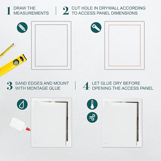 10" x 12" White Metal Access Panel - Wall Access Panel for Drywall - Hidden Wire Cover for Wall Covering Panels - Plumbing, Electricity, Heating Alarm, Bathroom, Dry Wall Hole Cover