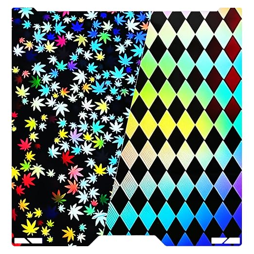355x346mm H2D Build Plate for Bambu Lab H2D/H2S,Double-Sided Maple Leaf & Lattice Pattern Smooth Holographic Spring Steel Sheet,Flexible Easy Release Print Bed Platform Bambu H2D Accessories