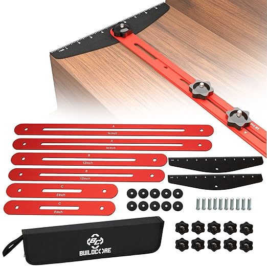 Professional Stair Tread Template Tool - Adjustable 8" to 46" Measuring Jig with Angle Markings, Aluminum Gauge for Accurate Installation, Flooring, Trim Molding & Home Improvement