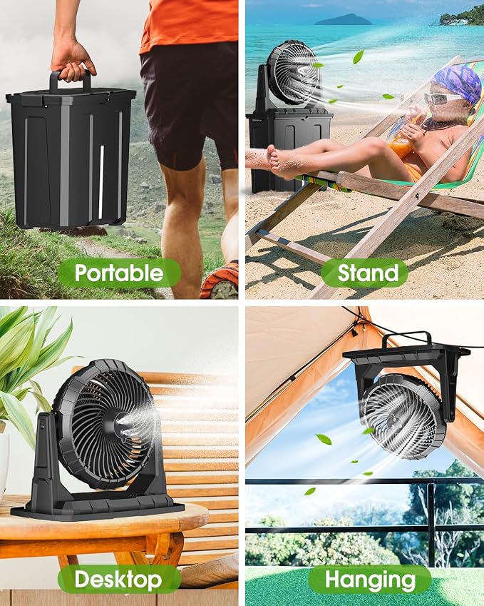 Ausic Portable Misting Fan, 9L 10-inch Outdoor Mist Fans for Outside Patios Cooling, 30000mAh Rechargeable Battery Fan with Water Box, 3 Strong Winds, 3 Spray Mister, Camping/Beach Summer Essentials