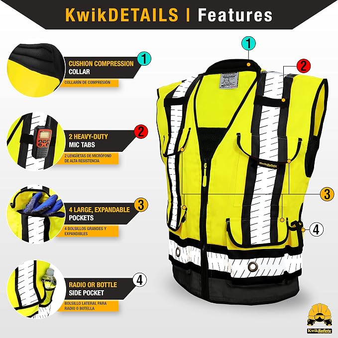 KwikSafety GODFATHER Safety Vest Class 2 & Class 3 ANSI OSHA Hi Vis Vest