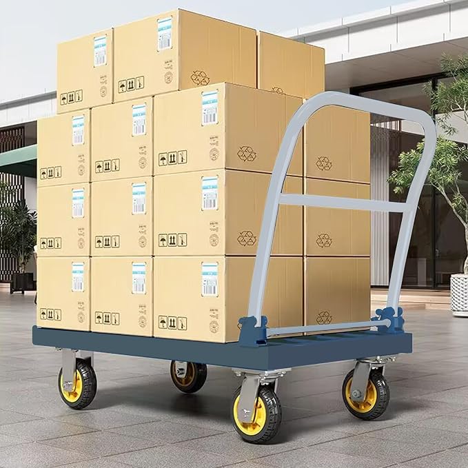 Folding Platform Hand Truck Cart Heavy Duty Car Flatbed Caster with 360 4''Wheels Easy Pull Push Moving 75 X 50 CM