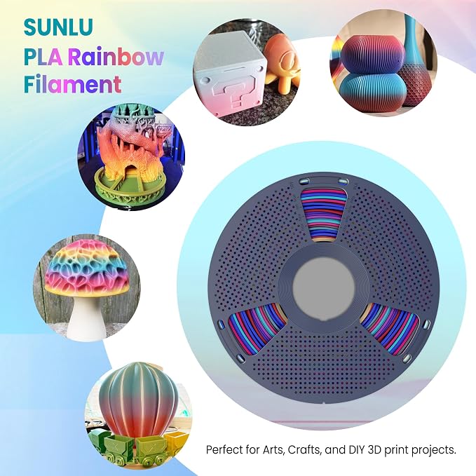 SUNLU Transparent Rainbow PLA Filament 1.75mm, Multicolor Gradient 3D Filament, Neatly Wound 3D Printing Filament, Dimensional Accuracy +/-0.02mm, 1KG Spool(2.2 lbs), Transparent Rainbow PLA 01