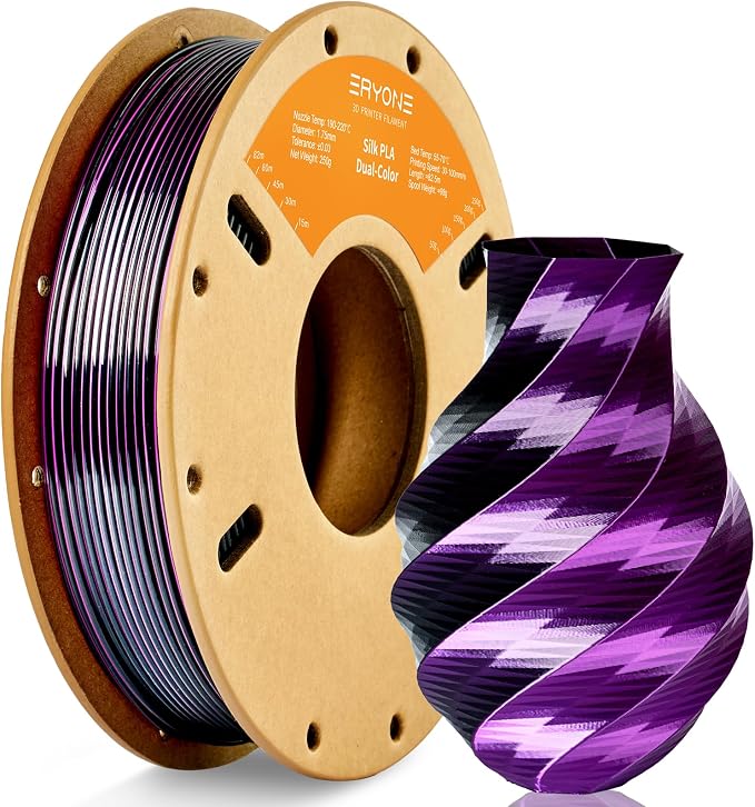 ERYONE PLA Filament 3D Printer Filament Multicolor 1.75mm +/- 0.03mm, PLA Filament 250g Spool, Silk Dual Color Black Purple