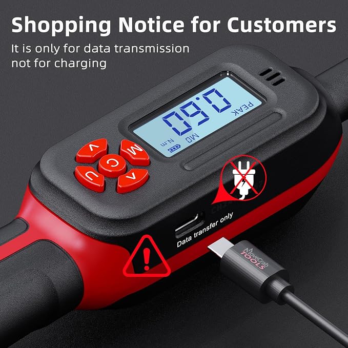 1/4" Digital Torque Wrench, 0.6-12 N.m / 0.4-9 Ft.lb, ±2% | Precision You Can Trust, Triple Warning Protection, Dual Measurement Modes, Easy-to-Read LED Display, 4 Units for Mechanics