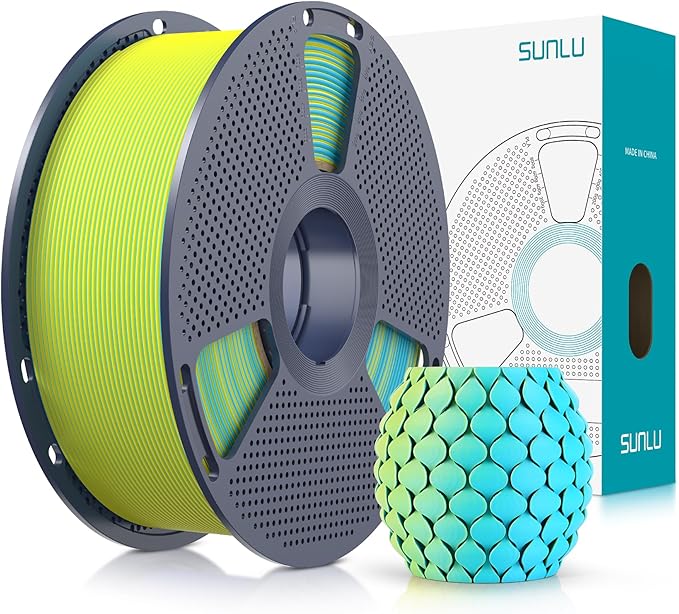 SUNLU Dual Color Matte PLA Filament 1.75mm, Matte 3D Printer PLA Filament, PLA Filament 1kg Spool (2.2lbs), Dimensional Accuracy +/- 0.02mm, Yellow Cyan