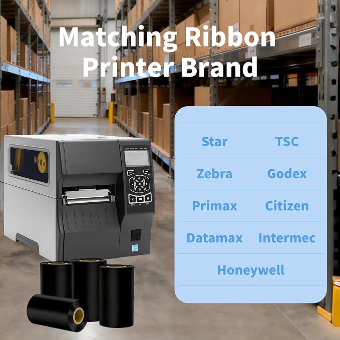 4.33'' x 984' Black Thermal Transfer Ribbons, HUOJI 110mm x 300m Barcode Thermal Label Printer Ribbon, 1'' Core for Zebra, TSC, GoDex, Citizen(10 Rolls)