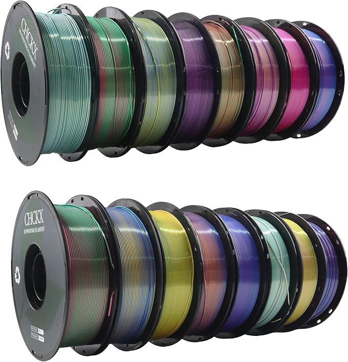 16 Pack PLA Filament Bundle, Silk Tricolor PLA Filament 16 Rolls, 1kg Spool(2.2lbs)，1.75 mm, Dimensional Accuracy +/- 0.02mm, 16 Different Triple Colors