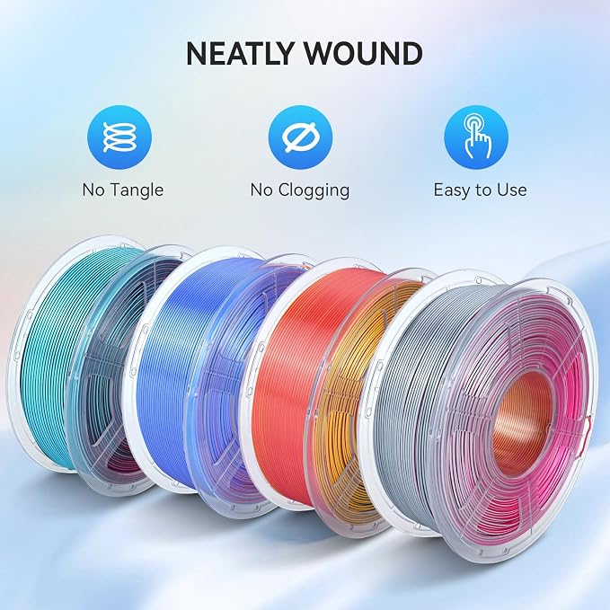 JAYO Silk Quad-Color PLA Filament 1.75mm Red-Yellow-Green-Black 1.1kg, Four-Color Gradient PLA, High Gloss Shine, Smooth Layer Concealment, Fits for Most FDM 3D Printers