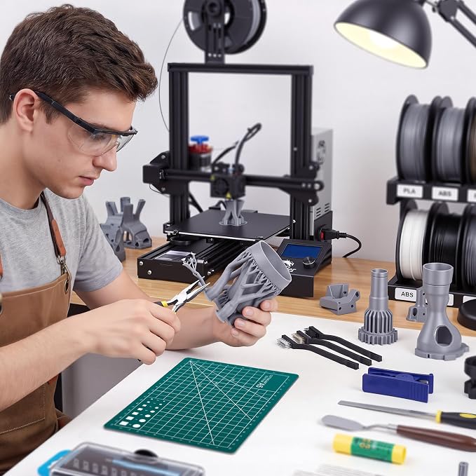 YEETIN 45 Pieces 3D Printer Tools Kit, 3D Printing Accessory Includes Deburring Tool, Digital Caliper, Art Knife Set, Tube Cutter, Storage Bag Suitable for 3D Print Removing, Cleaning, Finishing