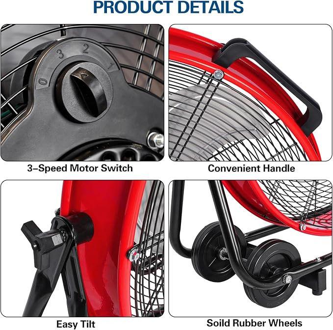BILT HARD 24" Heavy Duty Industrial Drum Fan, 8100 CFM High Velocity Drum Fan with 3-Speed Control, Metal Shop Fan for Warehouse, Garage, Workshop, Basement and Factory