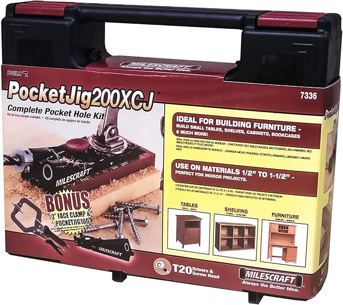 Milescraft Pocket Jig 200XCJ - Woodworking Tool Bundle with Double Barrel & Single Barrel Pocket Hole Jigs, 2" Face Clamp, Accessories