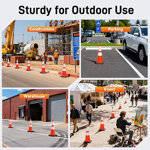 HiGiant 28 Inch Traffic Cones 6 Pack, Orange Safety Cone with Weighted Base, High-Visibility and Impact-Resistant, for Parking, Road Construction, Drivers Training, Driveway