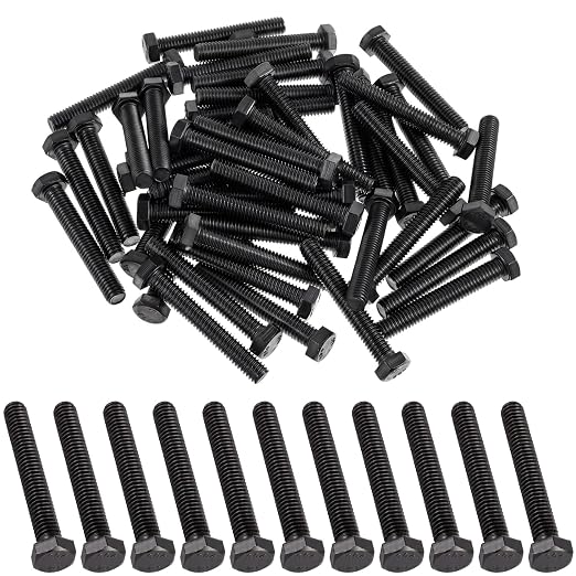 Zonon 50 Pcs 3/8-16 x 2-1/2" Hex Head Screw Bolt 18-8 (304) Stainless Steel Hexagon Bolts, Fully Threaded, Plain Finish, External Hex Drive (Black)