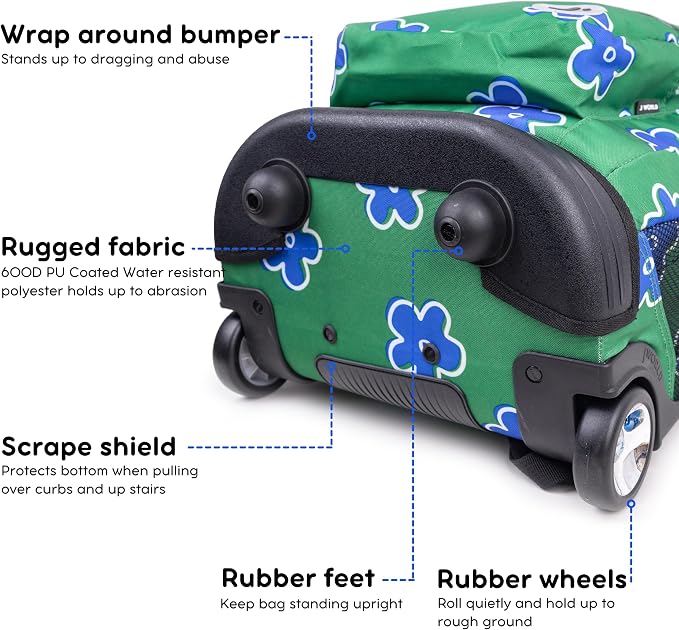 J World Sundance Laptop Rolling Backpack for Girls Boys. Roller Bookbag with Wheels, 20 Inch, Picnic