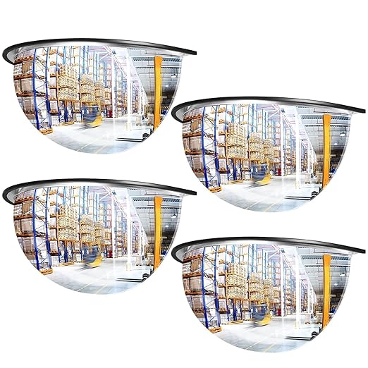 Kanayu 4 Pcs 12" Corner Mirror Blindspot for Wall Safety Security Acrylic Half Dome Convex Mirror Indoor for Ceiling Driveway Outdoor Hallway Warehouse Office Side View