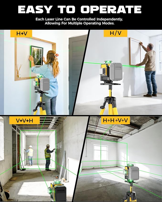 DIYtoolifz Laser Level with Tripod Compatible with DeWalt 20V Battery, 4D Green 16-Line 4x360° Self Leveling Lazer Leveler Tool for Construction, Floor Tile, Home Renovation, Indoor Use, Tool Only