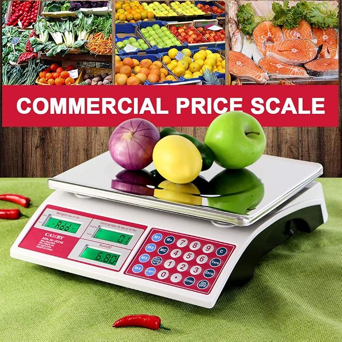CAMRY Commercial Price Computing Scale, 66lb/30kg, Dual LCD | Stainless Steel Platform; Green Backlight; Battery Powered; KG/LB Conversion; For Deli and Farmers Market