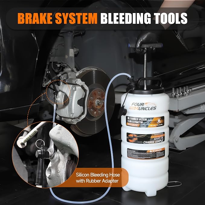 FOUR UNCLES Oil Extractor - Vacumm Fluid Extractor with Pump Tank Remover & Tubes for Oil Change and a Hose for Brake Bleeding