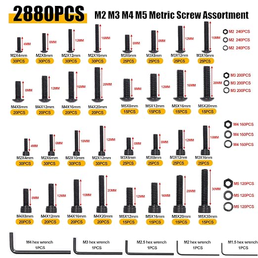 weideer 3160PCS Metric Flange Bolt Assortment,Metric Screw Assortment,12.9 Alloy Hex Socket Head&10.9 Alloy Hex Button Head&10.9 Flange Hex Nuts and Bolts,M2 M3 M4 M5 (4-30mm) M6x1.0 M8x1.25 M10x1.5