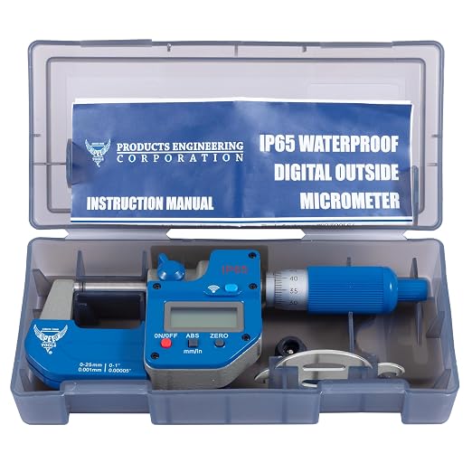 PEC Tools Bluetooth Absolute Digital Micrometer 0-1"/25mm | IP65 Oil & Splashproof, High Accuracy, LCD Display, Inch/Metric Conversion