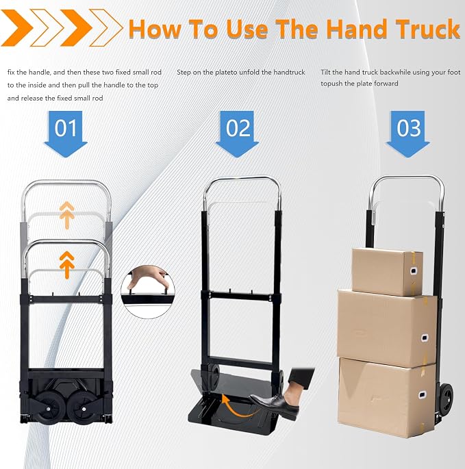 Convertible Dolly Cart with Wheels, Foldable Hand Truck Dolly, 200 lb Heavy Duty 2 in 1 Utility Cart with Adjustable Handle and Bungee Cords for Moving, Home, Office, Shopping and Travel