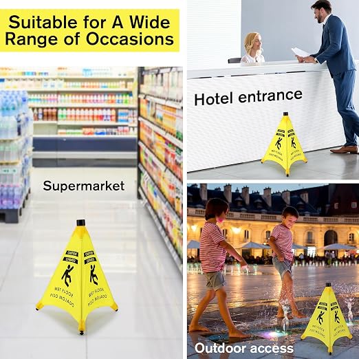 Ceenna 6 Pcs 19.5 Inch Wet Floor Sign Pop-up Safety Cone with Storage Tube Wet Floor Symbol Yellow Warning Sign for Retail, Grocery, Office, Cinema, Restaurant, Mall