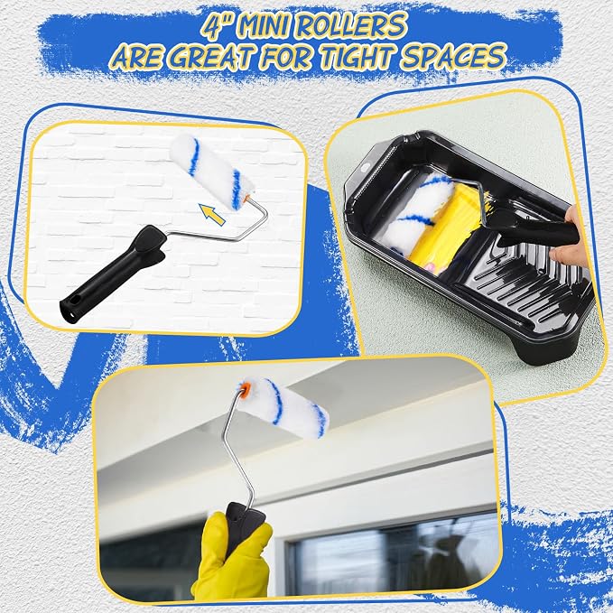 WILLBOND 35 Pcs Professional Paint Roller Kit Complete Solution with 18'' & Small Rollers, Steel Pole, Drop Cloth, and Full Accessories(4 Inch)