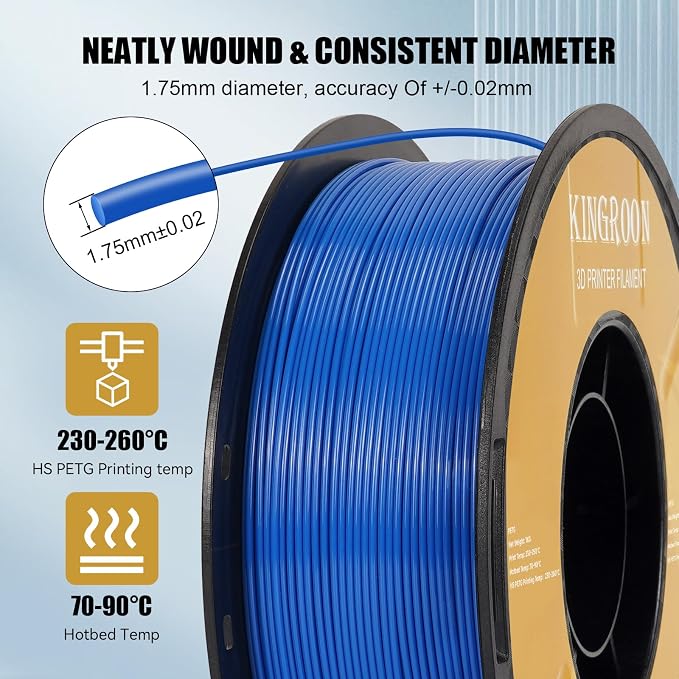 Kingroon High Speed PETG 3D Printer Filament 1.75mm, 3D Printer Rapid Filament for 30-600mm/s Hyper Printing Filament, Dimensional Accuracy +/- 0.03 mm, 3 kg Plastic Spool (6.6lbs（Red&Green&Blue）