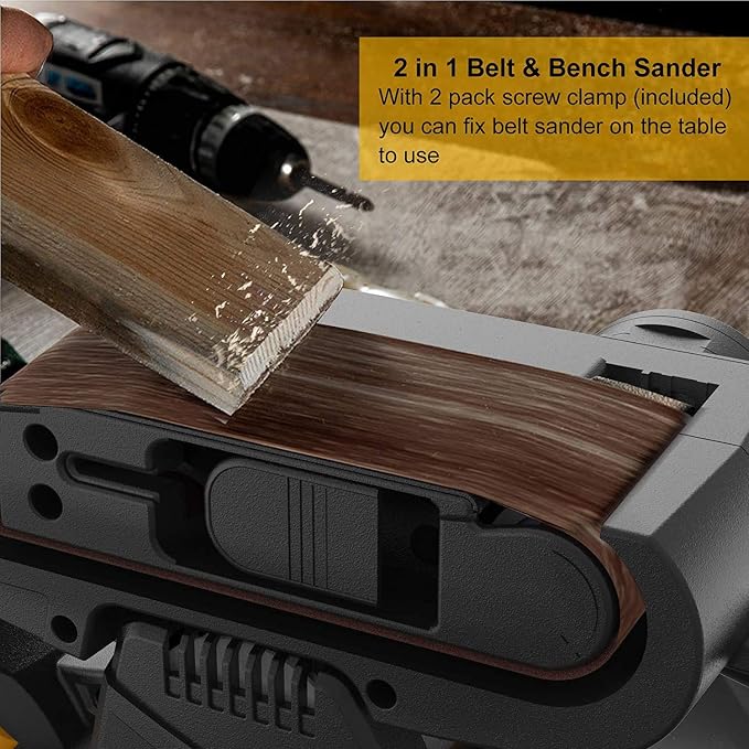 Jellas 7Amp Handheld Belt Sander, 3 21 Inch with Dust Bag for Woodworking | Variable Speed Control, 2-in-1 Vacuum Adapter, 10ft Power Cord, Dust Collection Design for Wood Sanding Projects