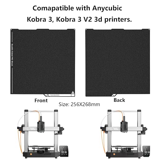 Upgraded Kobra 3 Double Sided PEI Build Plate, 3D Printer Black Textured PEI Platform for Anycubic Kobra 3/Combo/V2 256x268mm