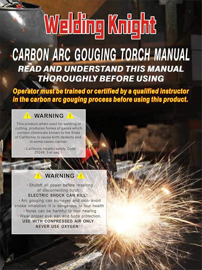 Medium Duty 600 amp K3000 Carbon Air Arc Gouging Torch with 7ft cable, Arcair,High Pressure Rubber Tube360° Swivel Gripper Head,