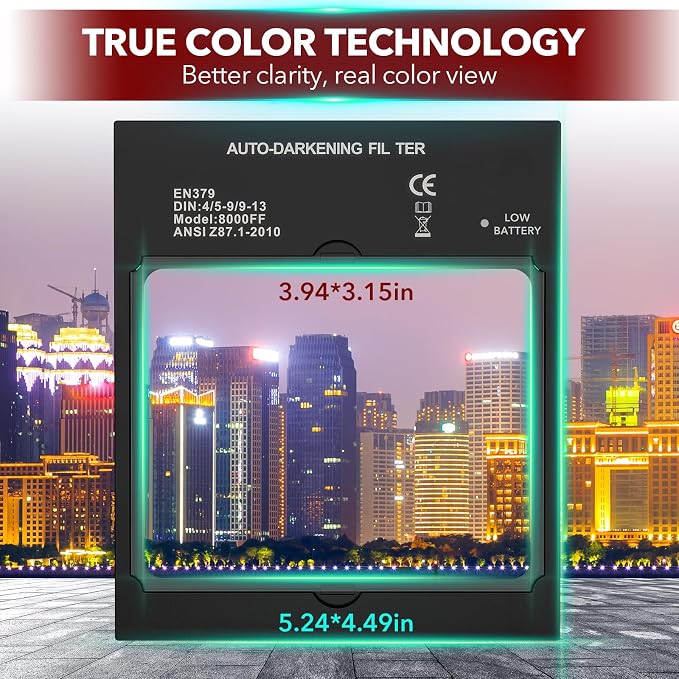 TRQWH Panoramic View Welding Helmet Auto Darkening Welding Hood True Color 4 Arc Sensor Welding Mask Large Viewing 3.94" x 3.15" Wide Shade 4/5-9/9-13 Weld Helmet for TIG MIG ARC Weld (Red)