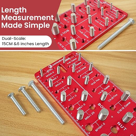 Thread Checker, Rustproof Nut and Bolt Thread Checker, Wall-Mountable Bolt Size Finder Tool, 30 SAE & 30 Metric Thread Gauge, Bolt and Nut Sizer for Quick Measurement