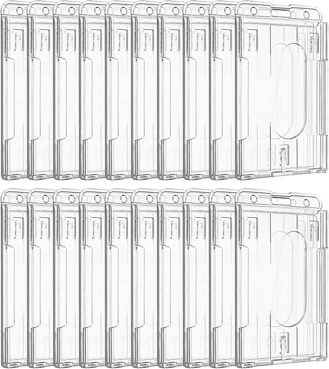 Pawfly 20 Pack Vertical 2-Card Badge Holder with Thumb Slot Hard Transparent PC Case Protector for Office School IDs Credit Cards Driver’s Licenses and Passes