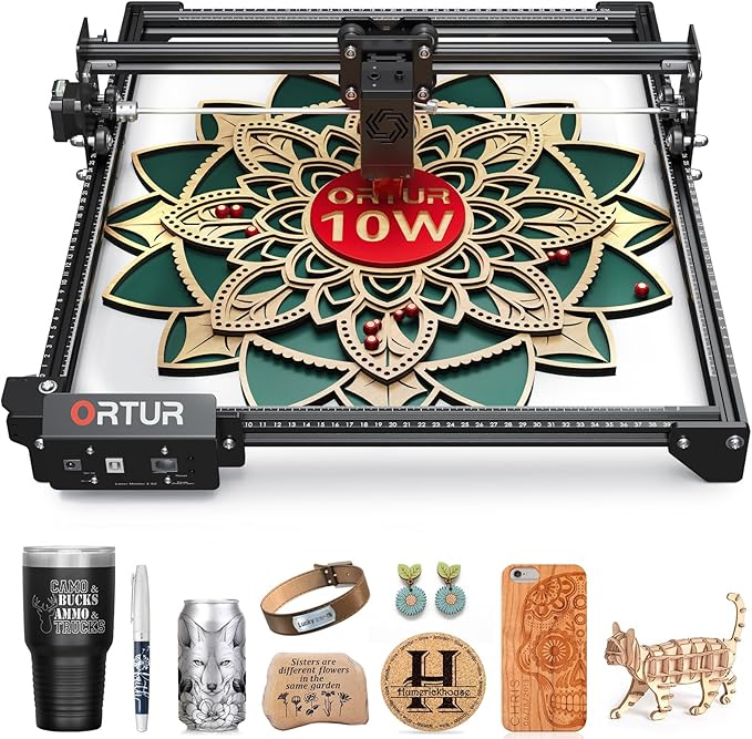 10W Output Laser Engraver, Ortur Laser Master 2 S2 LU2-10A Class 4 Efficient Laser Engraving Machine Fit, High Precision Laser Cutter, 0.05 x 0.1mm Compressed Spot Laser Engraver for Wood and Metal