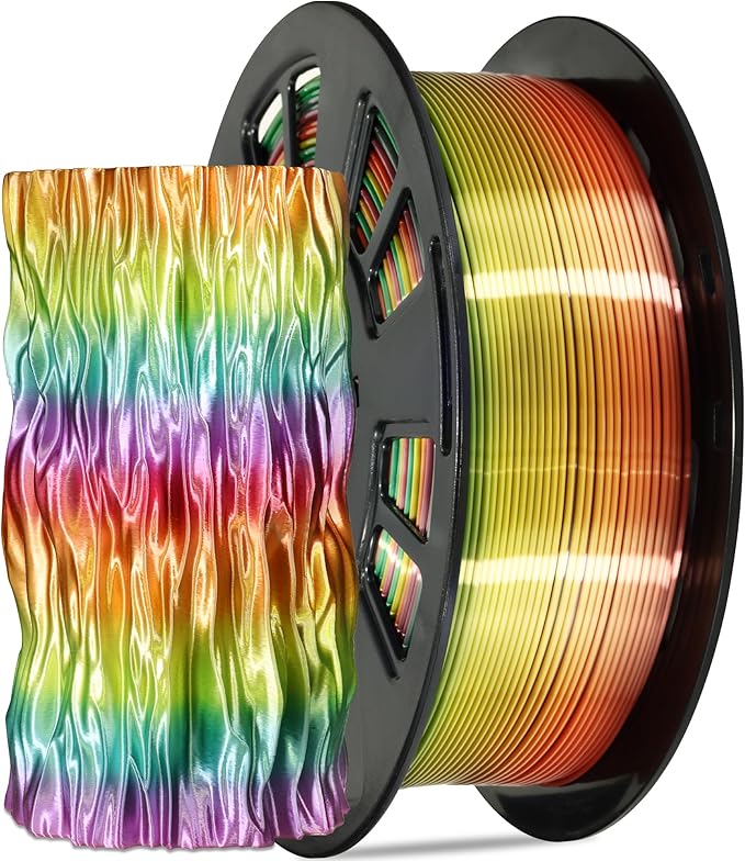 Silk Multicolored Rainbow PLA 3D Printer Filament, 1.75mm PLA Fast Color Change 3D Printing Material, 1kg Spool (2.2lbs),for FDM 3D Printers