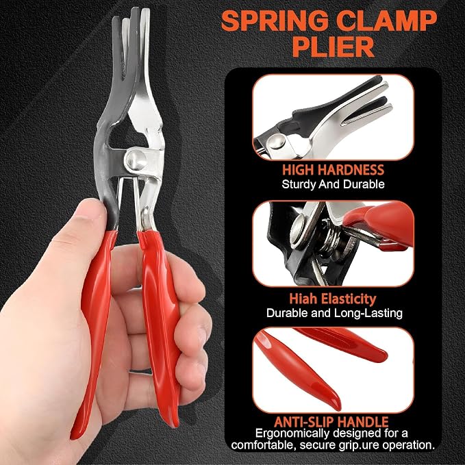 352Pcs Spring Band Hose Clamp Assortment Kit, 6-25mm 15 Sizes Grey for Fuel Line, Silicone Hose, Automotive & DIY with Swivel Jaw Plier,Hose Removal Plier and Tweezers