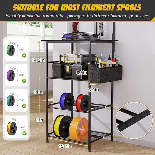 Emfogo 3D Printer Stand with Filament Storage, 5 Tier 3D Printer Table with Storage Bag, 3D Printing Desk Wall Anchorage for Home Office Workshop Studio (19.7" L×16.1" W×63.8" H)