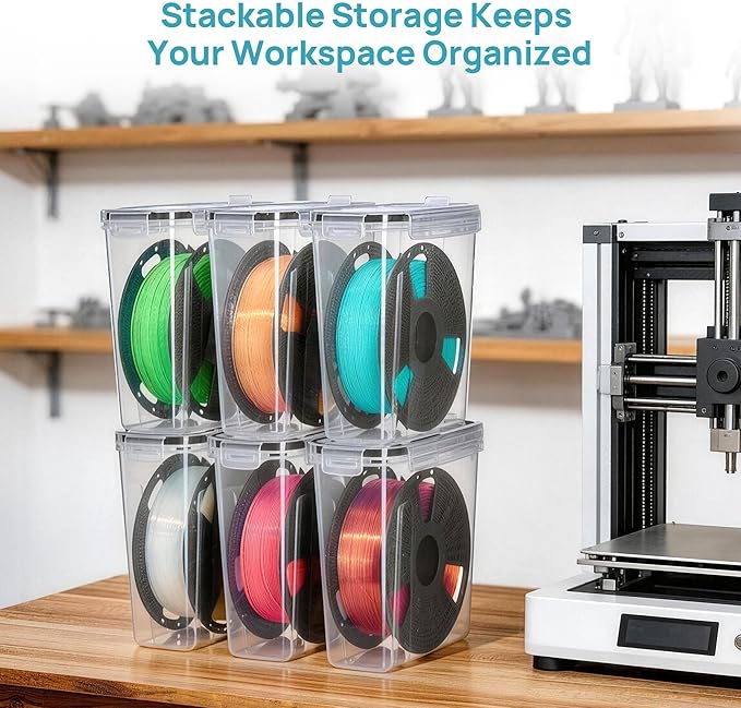 Vtopmart 4 Pack Filament Storage Box- Filament Storage with Desiccant, Labels & Marker, Waterproof Filament Storage Container for 1KG Spools Dust-Proof & Stackable Box for PLA/ABS/PETG/TPU/Nylon