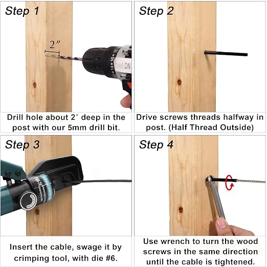 Steel DN Mate 6 Pack T316 Stainless Steel Left&Right Handed Thread Swage Lag Screws Black for Wood Post of 1/8" Cable Railing Kit, Deck Railing/Stair Railing, DIY Baluster Hardware
