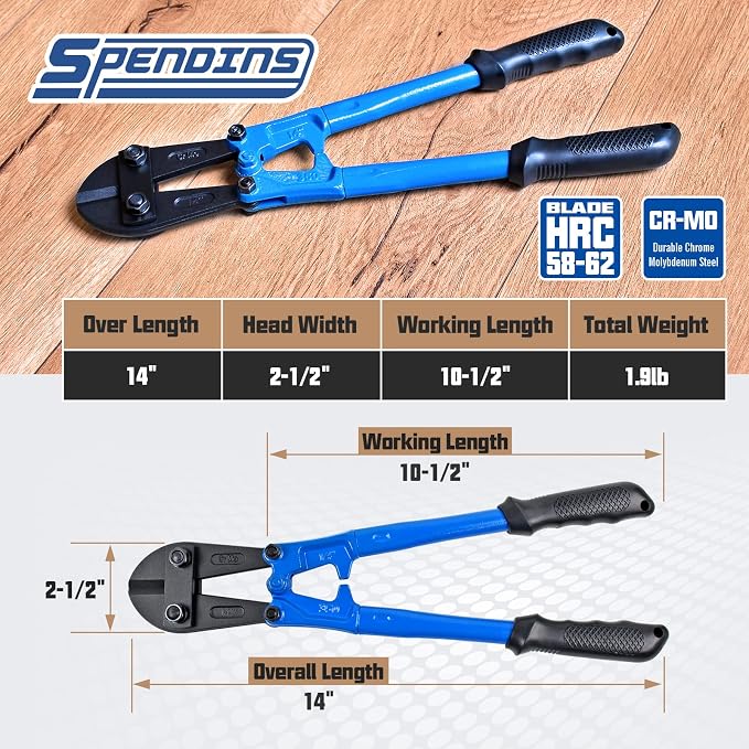 14 IN Bolt Cutter with Drop Forged Cr-Mo Alloy Steel Blades,with Ergonomic Handle,Heavy Duty Metal Cutter for Rebars, Chains, Locks, Wires, Bolts, Fence.